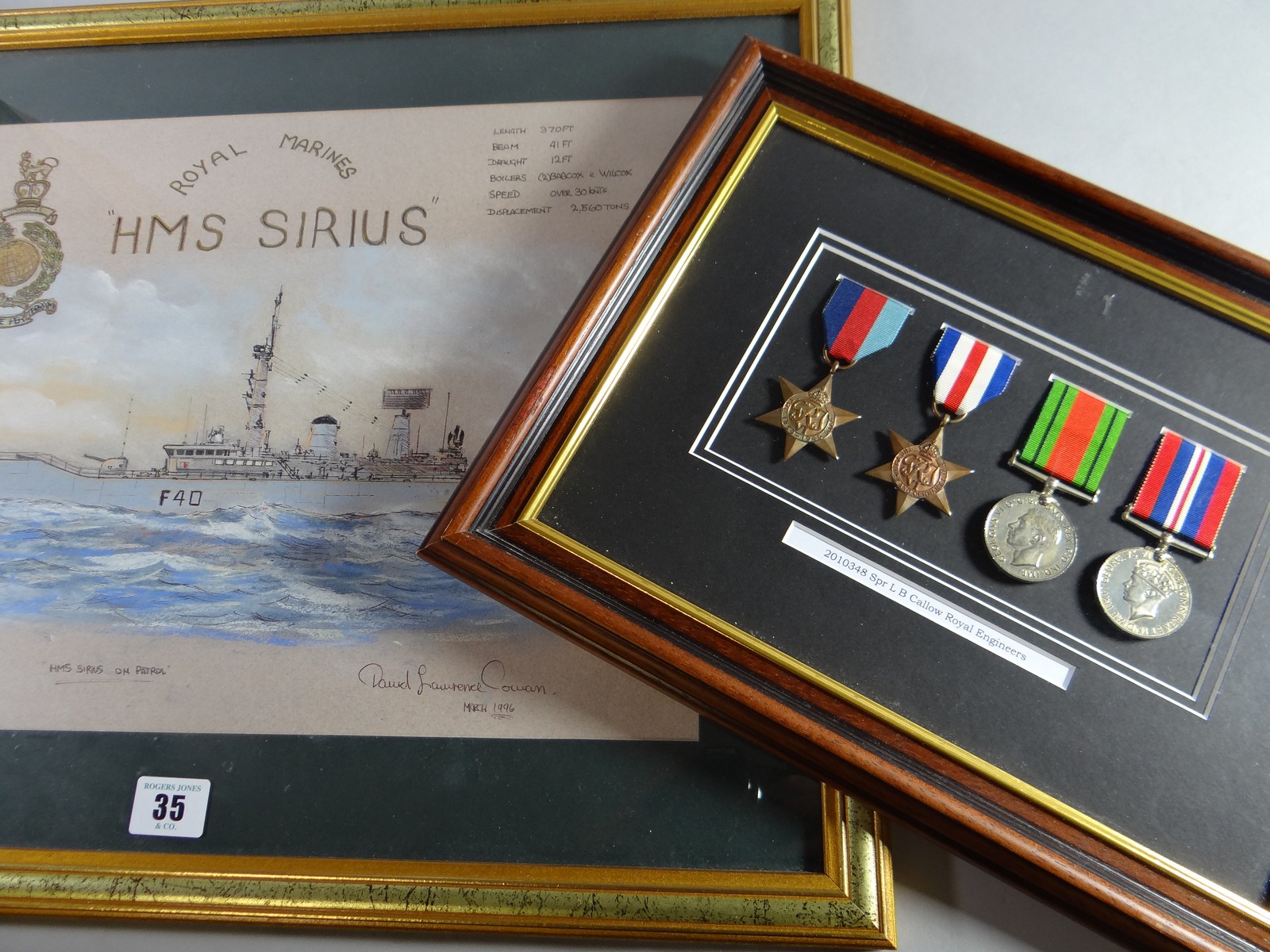 A framed group of four WWII medals consisting of 1939-45 and France and Germany Stars, WWII