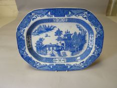 A nineteenth century Swansea blue and white platter in the Longbridge pattern, impressed mark