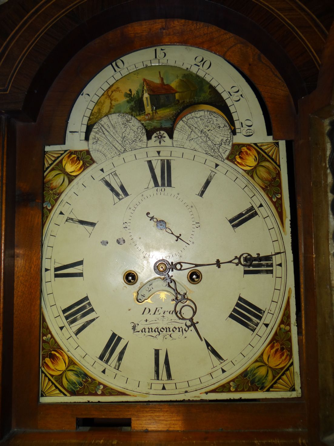 An early Victorian, inlaid mahogany encased eight-day longcase-clock having a painted dial by D.Evan