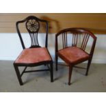 An inlaid mahogany corner-chair and another carve back chair