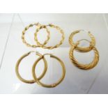 Three pairs of 9ct yellow gold hoop earrings, 8.8gms total