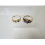 A 9ct yellow gold ring set with three small opals, 2.13gms and another ring, unmarked