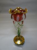 A circular based tulip-shaped glass vase Art Nouveau decorated with flower-design 13 ins high (33