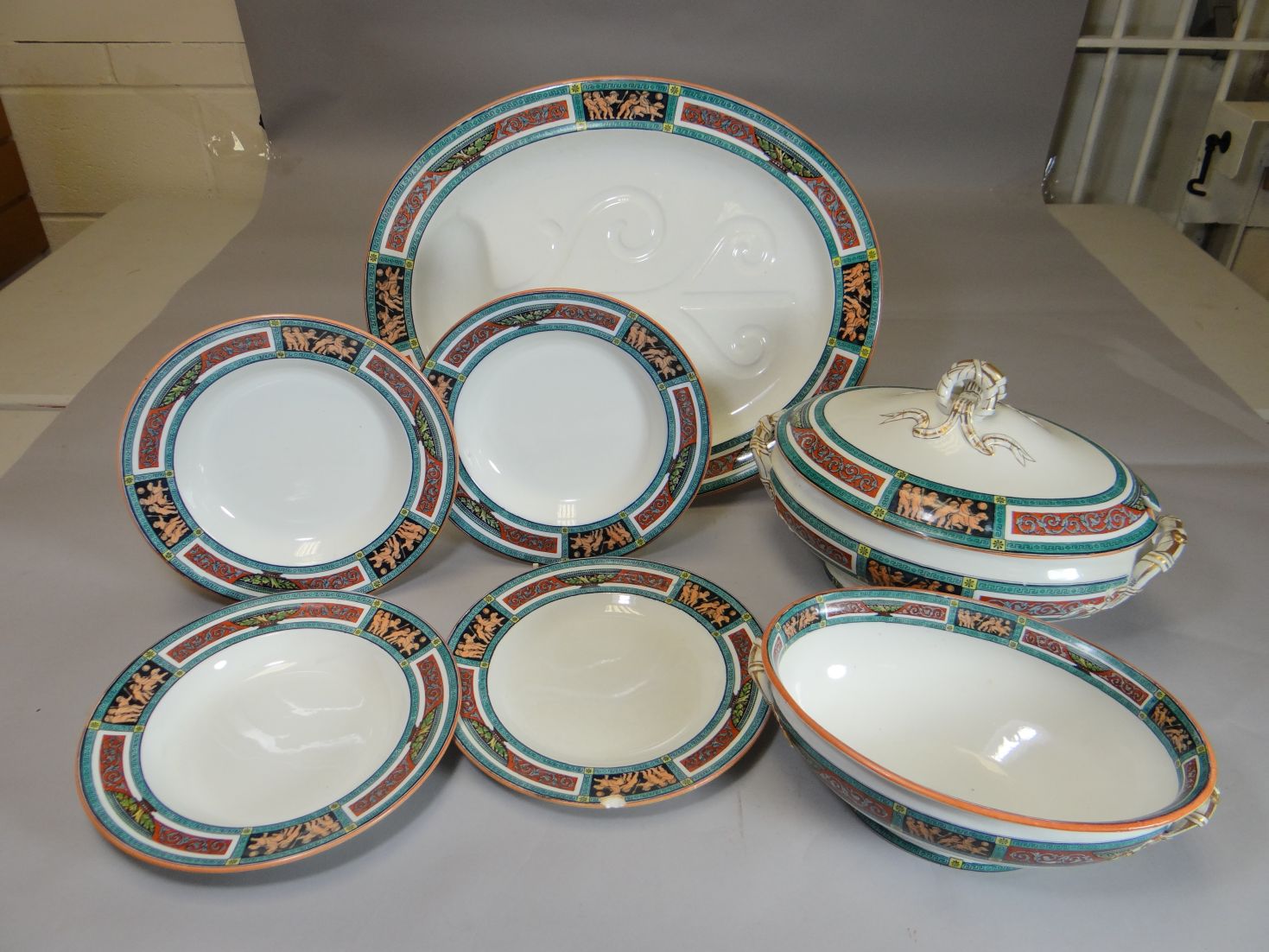 A part Wedgwood 'Pompeii' diner service circa 1915