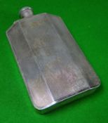 A machine-turned silver hip flask of angular form with a hinged and screw top, Birmingham 1946, 6.