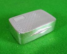 An oblong silver snuff box with engine turned lid, Birmingham 1925, 1.4 ozt, maker's mark for John