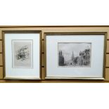 ETCHING PRINT & COLOURED PRINT: 1. Oxford by H Toussaint, 7 x 9 ins (17.5 x 23 cms) and 2. 'The