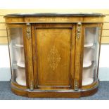 A mid-Victorian burr walnut credenza with gilt metal mounts, marquetry inlay, ebony trimming and