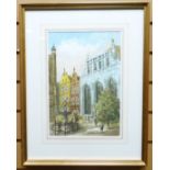 WATERCOLOUR: Continental-city with fountain, indistinctly signed and entitled, 13.25 x 9.25 ins (