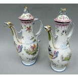 A pair of late eighteenth century Marseilles faience lidded oil jugs by Veuve Perrin, each with
