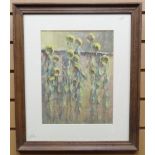 OIL ON PAPER: Unknown artist - sun-flowers, monogrammed, 12.25 x 9.5 ins (32 x 24 cms) MOUNTED AND