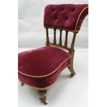 A small Victorian occasional chair with spindle back, the upholstered rail and seat in purple