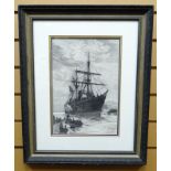 ENGRAVING PRINT: C W Wyllie - portrait of 'France' a national line steamer, entitled fully verso,