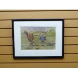 WATERCOLOUR: Follower of Louis Wain - two comic cats playing golf, unsigned, 10 x 15.5 ins (25 x