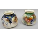 Two Hadley's of Worcester blush ivory flared globular vase, one painted all-round with bramble and