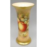 A Royal Worcester porcelain flared cylindrical vase decorated with apples and grapes by E