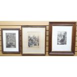 THREE ETCHING PRINTS: Axel Herman Haig - Continental city views, various sizes, MOUNTED AND FRAMED