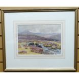 WATERCOLOUR: B Morrish - upland river with heather, signed and dated 1896, 8.5 x 12.5 ins (21.5 x 31