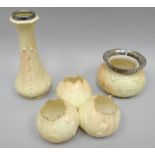 Three various Locke & Co blush ivory leaf-moulded vases