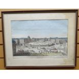 COLOURED PRINT: View of Versailles, 10.75 x 15.5 ins (28 x 39 cms) FRAMED AND MOUNTED