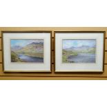 WATERCOLOURS - A PAIR: G Oliver - Snowdonia scenes, signed, 7 x 10 ins (17 x 25 cms) IN GILT