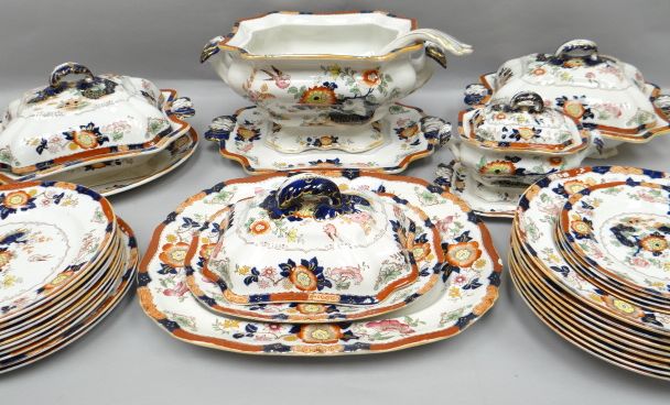 Approximately 40 pieces of Ashworths Bros / Masons Patent Ironstone dinnerware in the Imari style