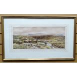 WATERCOLOUR: W.S. Morrish - moorland landscape, signed and dated 1889, 8 x 19.5 ins (20 x 50 cms)