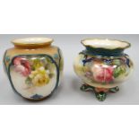 A Royal Worcester 'Hadley Ware' ovoid four-footed vase painted with roses, 3 ins high (7.5 cms);