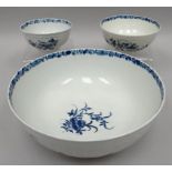 A first period Worcester blue and white porcelain punch-bowl, feather moulding and painted to the