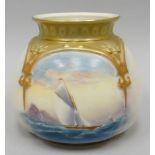 A Royal Worcester blush ivory and gilded pot-pourri (no cover), painted with a yachting scene with