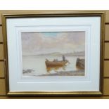 WATERCOLOUR: Parker Hagarty - four figures in a rowing-boat on a river, signed, 9.5 x 13.25 ins (