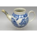 An eighteenth century blue and white English transferware teapot with depiction of doves to each