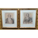 MIXED MEDIA ON PAPER, A PAIR: Nineteenth Century School - three-quarter length portrait of a