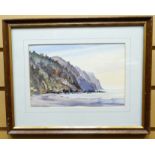 WATERCOLOUR: Colin George - coastal scene entitled verso 'Cliffs at Porlock', signed, 6 x 9 ins (