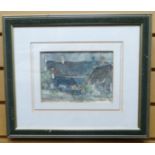 WATERCOLOUR; Ray Evans - entitled '"Farm at Little Barrington', signed, 5.5 x 8 ins (14 x 20 cms)