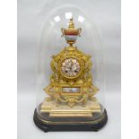 A French porcelain set ormolu mantel clock of elaborate rococo form featuring an urn landscape