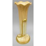 A Royal Worcester blush and gilded trumpet vase in naturalistic form on a circular base with frilled