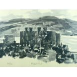 SIR KYFFIN WILLIAMS RA limited edition (32/500) print - colourwash scene of Conwy Castle, signed