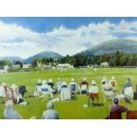 M F SPEIGHT coloured limited edition (73/500) print - a peaceful cricket scene with match in