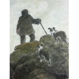 SIR KYFFIN WILLIAMS RA artist’s proof coloured print - farmer with two sheepdogs on a mountain