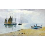 WARREN WILLIAMS coloured limited edition (447/500) print - steam and sail Conwy Estuary looking