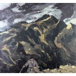 SIR KYFFIN WILLIAMS RA coloured limited edition (195/250) print - mountain scene with farmer and