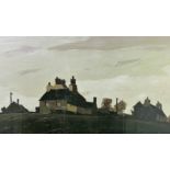 SIR KYFFIN WILLIAMS coloured limited edition (45/100) print - chimneyed hilltop village houses,