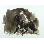 SIR KYFFIN WILLIAMS RA coloured limited edition (132/500) print - Patagonian horseman, signed in