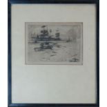 FRANK H MASON etching entitled 'Scarborough', 5.5 x 7.5 ins (14 x 19 cms) and another maritime