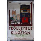 Two Rolled Travel posters one for "By Trolleybus to Kingston" (20 x 30 inch) artist Gregory Brown
