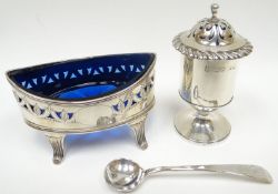 A George IV silver pedestal pepper-pot with gadrooned border and gilded interior, London 1828, 1.