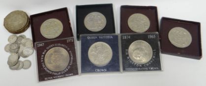 A parcel of mixed commemorative coinage including Festival of Britain, 1977 Jubilee, loose three-