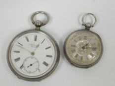 A machine-turned silver encased Benson gents pocket watch with white enamel dial; together with a