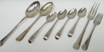 A collection of silver spoons and two forks including a London 1807 pair of teaspoons, 6.76ozs